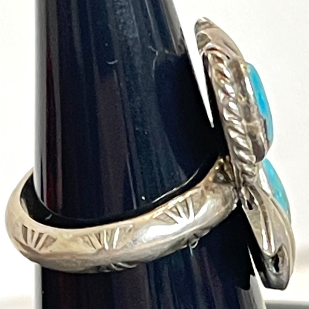 Sterling Silver Turquoise Native American Navajo Ring Size 6.75 Signed ES 8g VTG - Picture 6 of 15